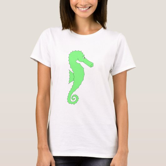 Green Seahorse on White T-shirt (Voorkant)