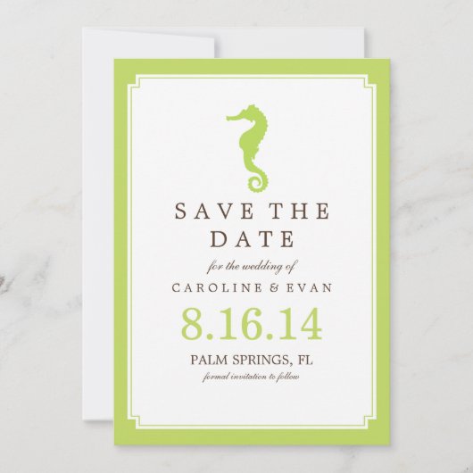 Green Seahorse Wedding Save the Date (Voorkant)