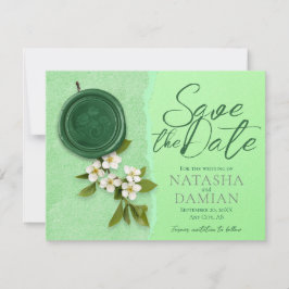 Green Seal Save the Wedding Date Invitation Kaart