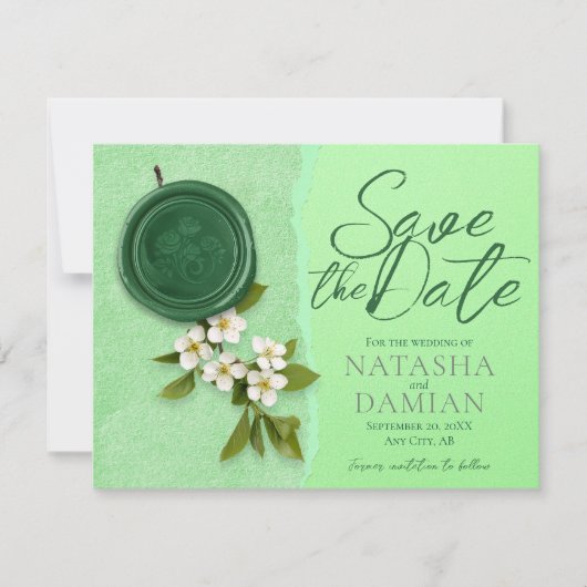 Green Seal Save the Wedding Date Invitation Kaart (Voorkant)