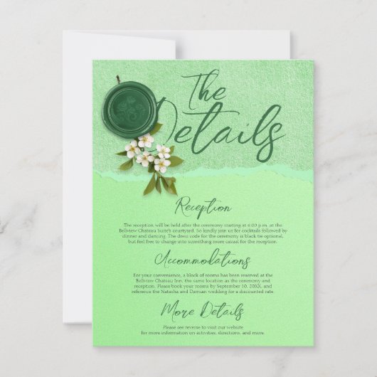 Green Seal Wedding Details Card Kaart (Voorkant)
