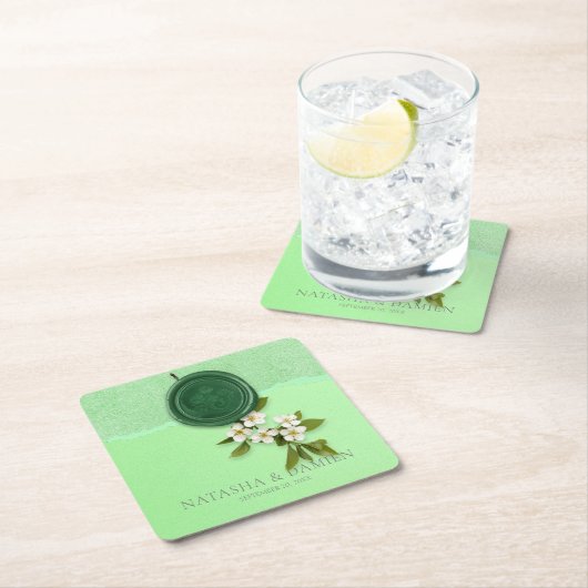 Green Seal Wedding Paper Coaster Kartonnen Onderzetters (Insitu)