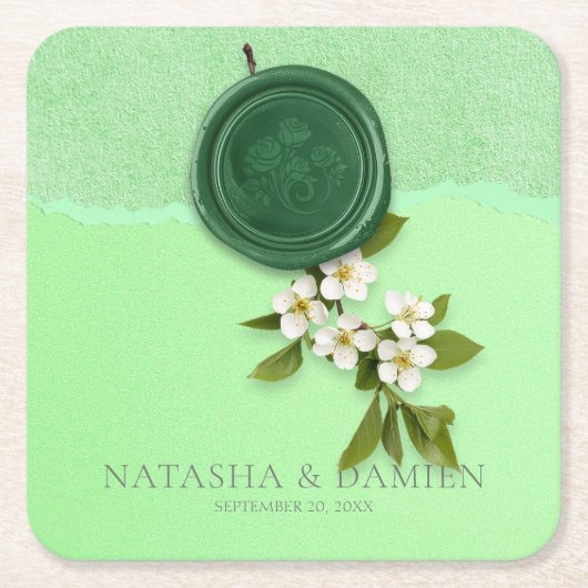 Green Seal Wedding Paper Coaster Kartonnen Onderzetters (Voorkant)