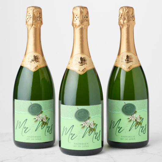 Green Seal Wedding Wine Label Sparkling Wine Labe Sparkling Wijnetiket (Flessen)