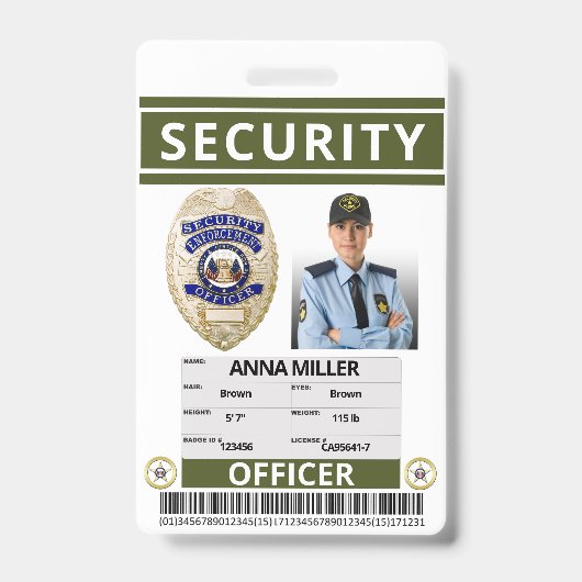 Green Security Guard Creëer Uw eigen werknemer Badge (Voorkant)