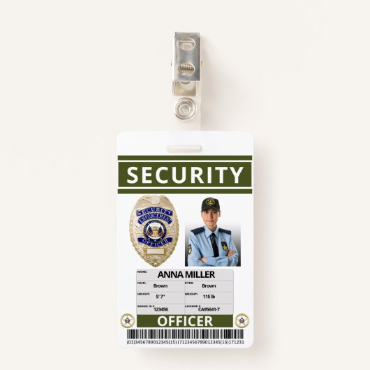 Green Security Guard Creëer Uw eigen werknemer Badge (Voorkant met clip)
