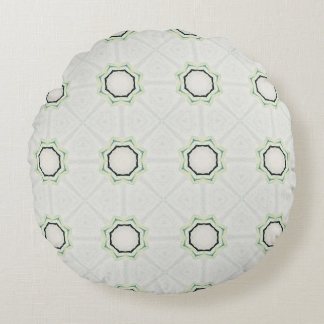 Green Serene Bloom Rond Kussen (Voorkant)