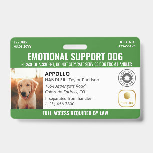 Green Service Dog 2 Logo & foto ID Badge