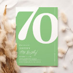Green Seventy 70th Birthday Party Uitnodiging<br><div class="desc">Introductie van een trendy groen-witte 70e verjaardagsfeestuitnodiging die de ouderwetse charme van het gedurfde Serif-lettertype '70' naadloos combineert met een eigentijdse,  gebruiksvriendelijke personaliseerbare sjabloon. Deze uitnodiging is niet alleen een kaart,  het is een zinvolle aandenken om de mijlpaal van 70 te koesteren.</div>