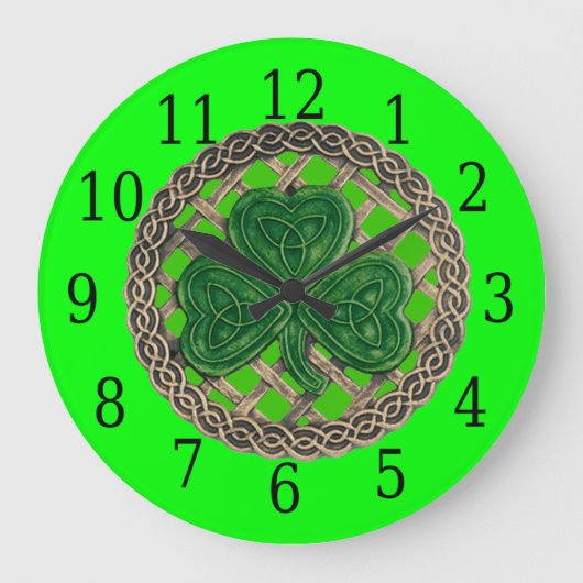 Green Shamrock and Celtic knots  Grote Klok (Voorkant)