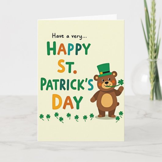 Green Shamrock Bear Card Kaart (Voorkant)