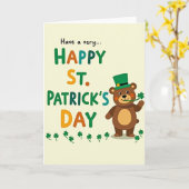 Green Shamrock Bear Card Kaart (Gele Bloem)