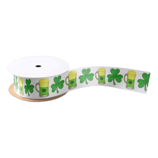 Green Shamrock Beer Mok St. Patrick's Day Satijnen Lint (Spoel)