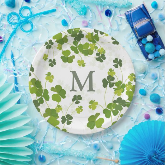 Green Shamrock bouquet monogram St. Patrick's Papieren Bordje (Feest)