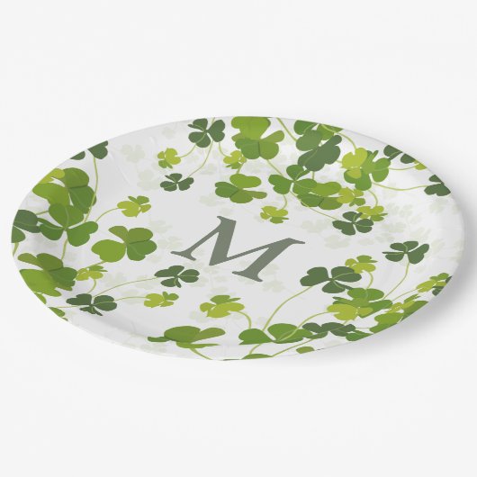 Green Shamrock bouquet monogram St. Patrick's Papieren Bordje (Gekanteld)