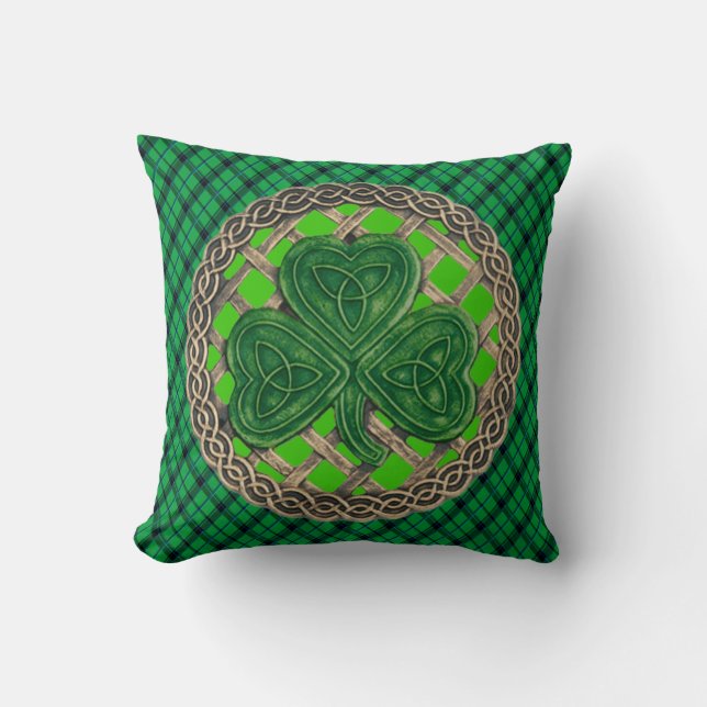Green Shamrock Celtic Knoopt on Green Play Kussen (Voorkant)