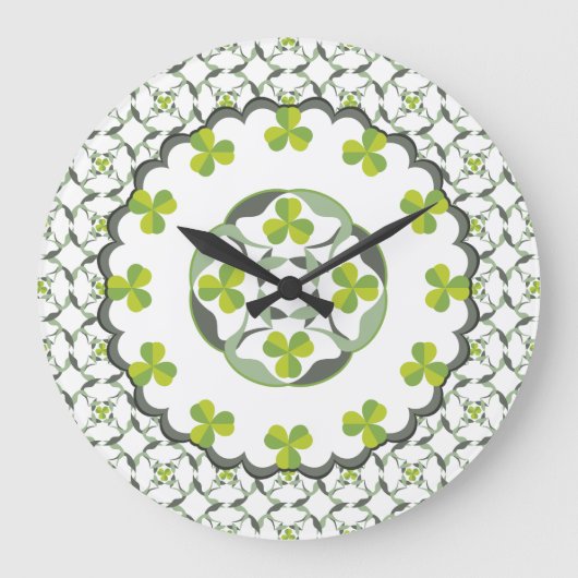 Green Shamrock Clover Celtic Pattern Grote Klok (Voorkant)