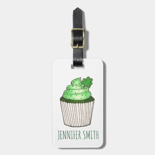 Green Shamrock Clover Cupcake St. Patrick's Day Bagagelabel (Voorkant verticaal)