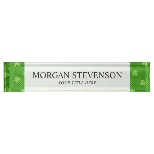 Green Shamrock Clover Pattern Saint Patricks Day Naambordje (Voorkant)