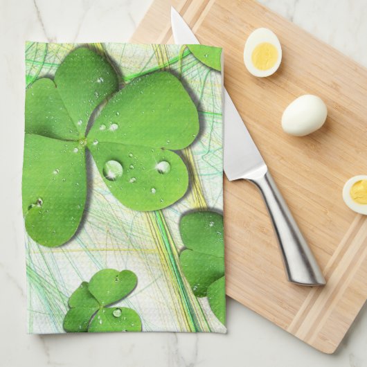 Green Shamrock Clover St Patrick Kitchen Towel Theedoek (Quarter Fold)