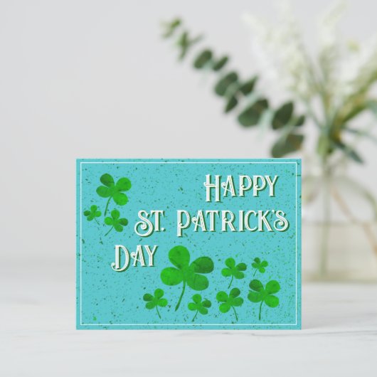 Green Shamrock Clovers Happy St. Patrick's Day Feestdagenkaart (Staand voorkant)