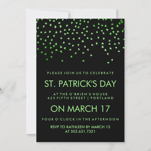 Green Shamrock Confetti op Black St Patrick's Day Kaart (Voorkant)