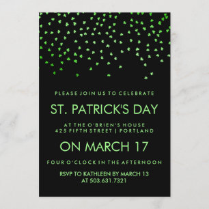 Green Shamrock Confetti op Black St Patrick's Day Kaart
