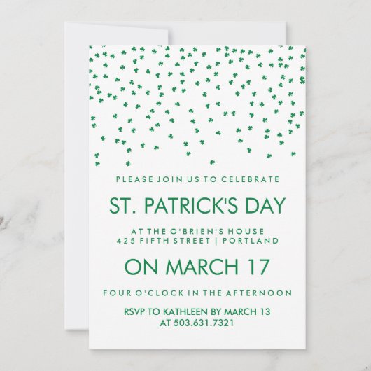 Green Shamrock Confetti op White St Patrick's Day Kaart (Voorkant)