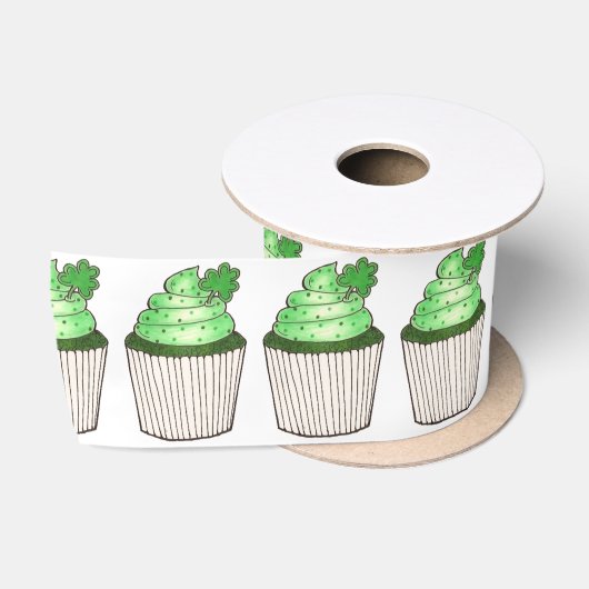 Green Shamrock Cupcake Saint Patrick's Day Ribbon Satijnen Lint (Spoel)