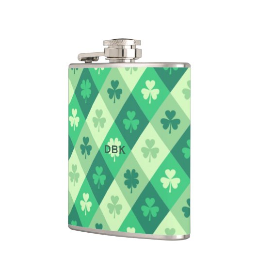 Green Shamrock Custom Monogram St. Patricks Day Heupfles (Links)