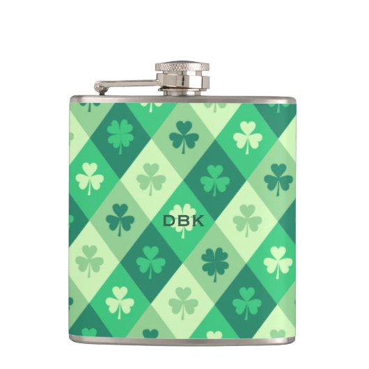 Green Shamrock Custom Monogram St. Patricks Day Heupfles (Voorkant)