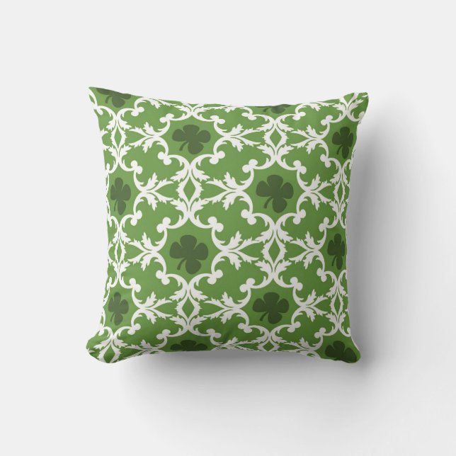 Green Shamrock Damask Kussen (Voorkant)