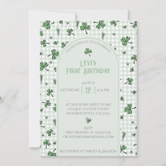 Green Shamrock eerste verjaardag foto uitnodiging (Voorkant)