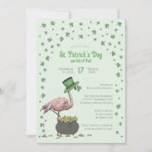 Green Shamrock Flamingo St Patrick's Day Party Kaart (Voorkant)