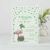 Green Shamrock Flamingo St Patrick's Day Party Kaart (Staand voorkant)