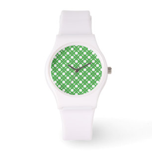 Green Shamrock Four leaf Clover Hearts-patroon Horloge