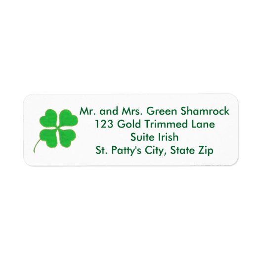 Green Shamrock Gold Stippen Trim Adresetiketten Etiket (Voorkant)
