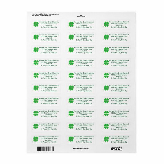 Green Shamrock Gold Stippen Trim Adresetiketten Etiket (Full Sheet)