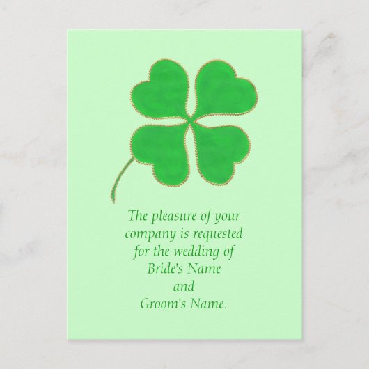 Green Shamrock Gold Wedding Invitation Briefkaarte Uitnodiging Briefkaart (Voorkant)