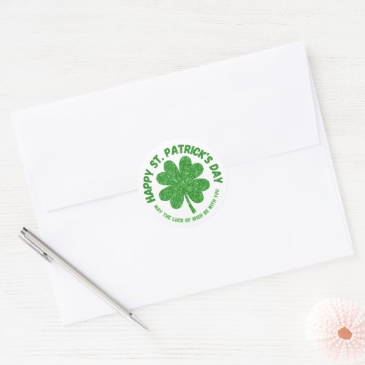 Green Shamrock Happy St. Patrick's Day Ronde Sticker (Envelop)