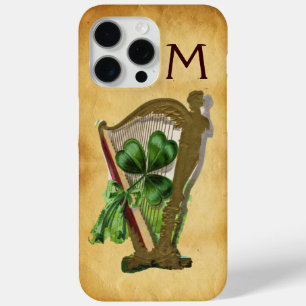GREEN SHAMROCK HARP PARCHMENT MONOGRAM iPhone 15 PRO MAX HOESJE
