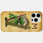 GREEN SHAMROCK HARP PARCHMENT MONOGRAM Case-Mate iPhone CASE (Achterkant (horizontaal))