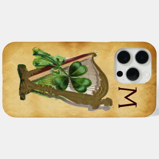 GREEN SHAMROCK HARP PARCHMENT MONOGRAM Case-Mate iPhone CASE (Achterkant (horizontaal))