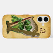 GREEN SHAMROCK HARP PARCHMENT MONOGRAM Case-Mate iPhone CASE (Achterkant (horizontaal))