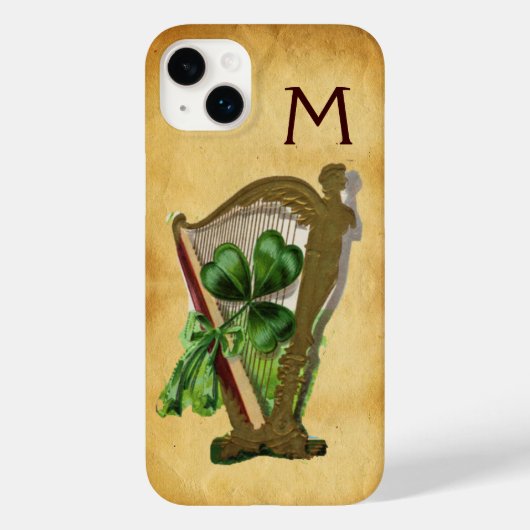 GREEN SHAMROCK HARP PARCHMENT MONOGRAM Case-Mate iPhone CASE (Achterkant)