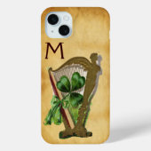 GREEN SHAMROCK HARP PARCHMENT MONOGRAM Case-Mate iPhone CASE (Achterkant)