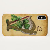 GREEN SHAMROCK HARP PARCHMENT MONOGRAM Case-Mate iPhone CASE (Achterkant (horizontaal))