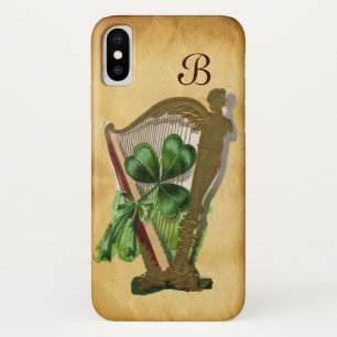 GREEN SHAMROCK HARP PARCHMENT MONOGRAM Case-Mate iPhone CASE