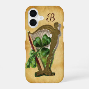 GREEN SHAMROCK HARP PARCHMENT MONOGRAM iPhone 16 HOESJE