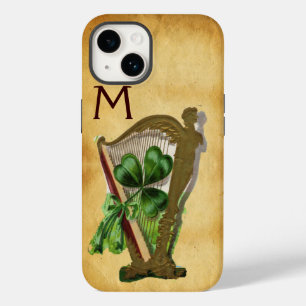 GREEN SHAMROCK HARP PARCHMENT MONOGRAM iPhone 14 HOESJE